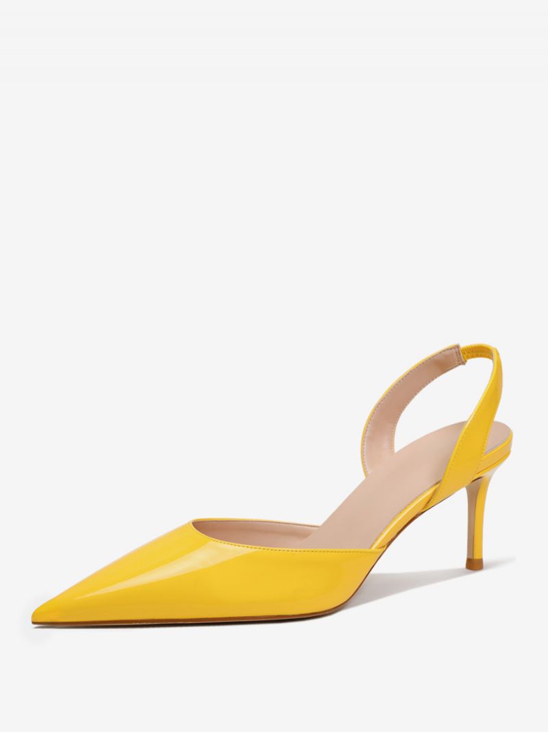 Kvinders Sorte Hæle Med Spidstå Stilethæl Slingback Pumps - Gul