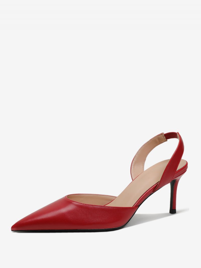 Kvinders Sorte Hæle Med Spidstå Stilethæl Slingback Pumps - Rød