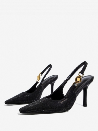 Kvinders Sorte Hæle Rhinestones Stilethæl Slingback Pumps Festsko