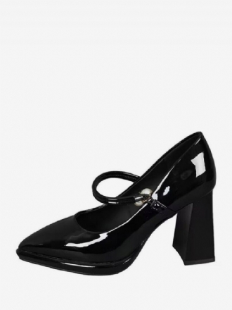 Kvinders Sorte Mary Jane Sko Pointed Toe Chunky Heel Pumps