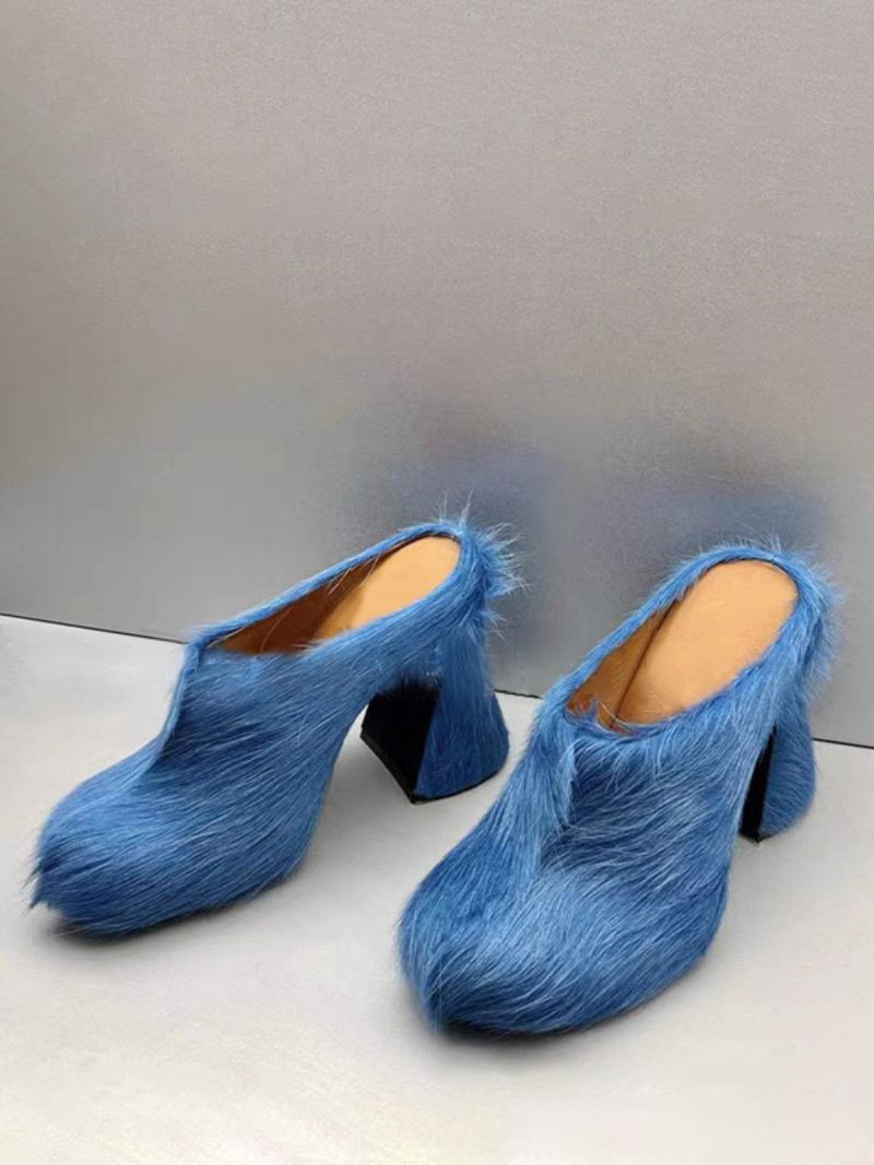 Kvinders Sorte Mules Hestehår Puppy Heel Mule Sko - Teal