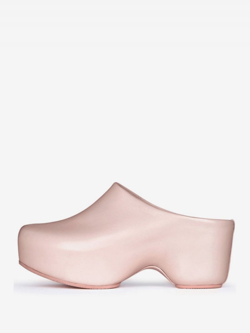 Kvinders Sorte Træsko Platform Backless Mules - Pink