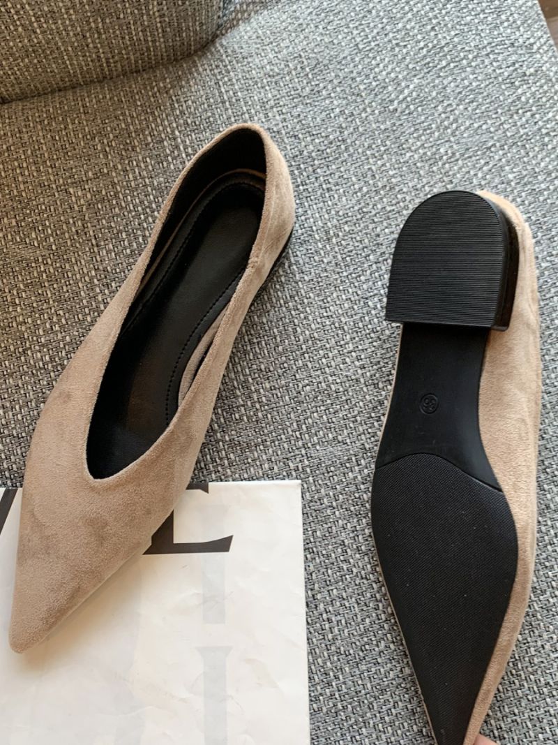 Kvinders Spidse Tå Flade Ruskind Slip-on Ballet Sko Til Kvinder - Khaki