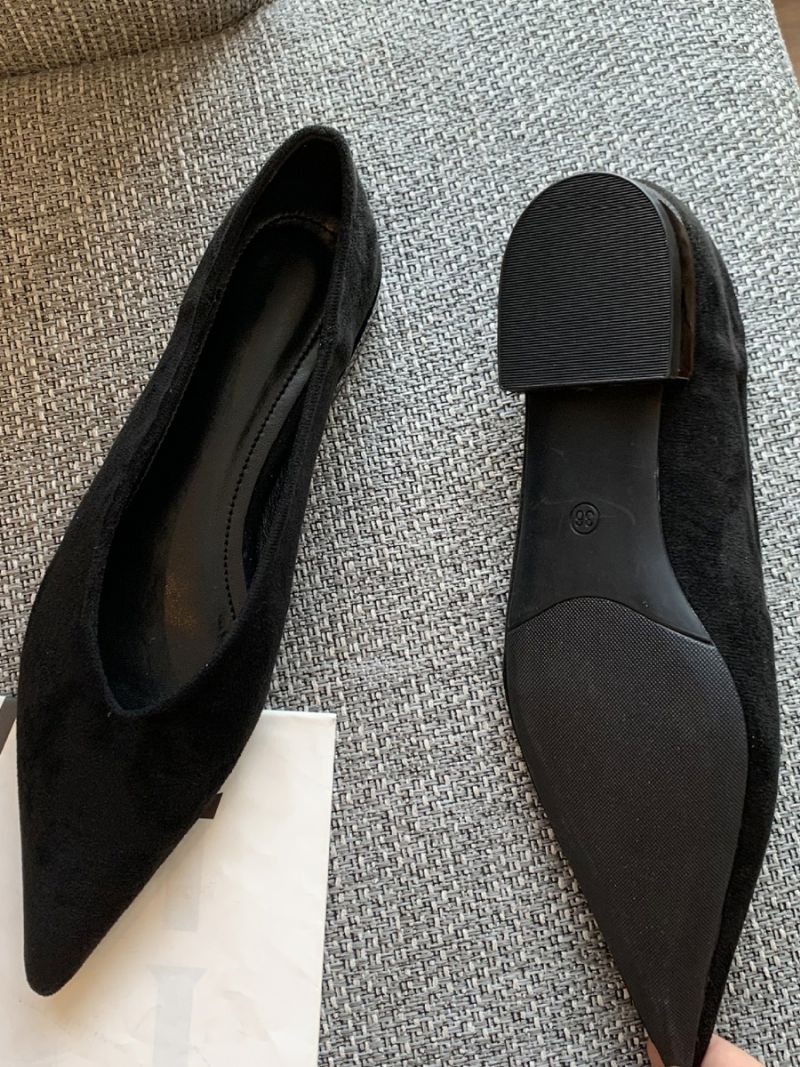 Kvinders Spidse Tå Flade Ruskind Slip-on Ballet Sko Til Kvinder - Sort