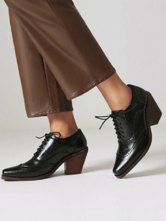 Kvinders Square Toe Chunky Heel Pu-læder Oxfords