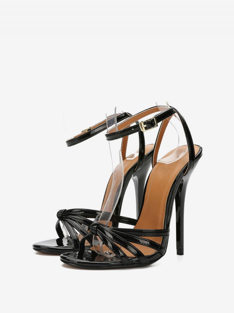 Kvinders Strappy Ankel Strap Stiletto Prom Hælsandaler I Sort - Sort