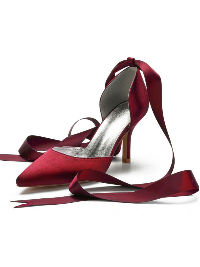 Kvinders Strappy Brudesko Dorsay Stiletto Heel Pumps I Satin - Bourgogne