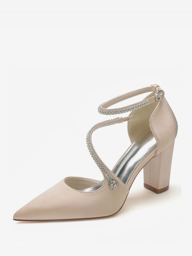 Kvinders Strappy Chunky Heel Brude Pumps I Satin - Champagne