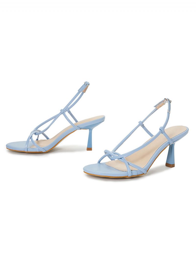 Kvinders Strappy Slingback Low Prom Heel Sandaler - Lys Himmelblå