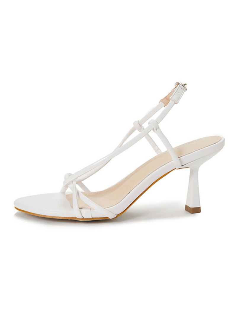 Kvinders Strappy Slingback Low Prom Heel Sandaler - Hvid