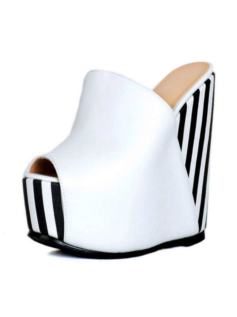 Kvinders Stripes Platform Wedge Mules - Hvid