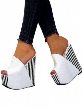 Kvinders Stripes Platform Wedge Mules