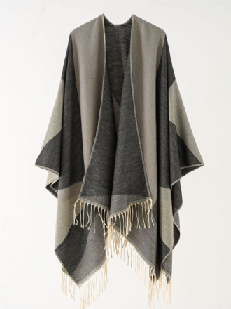 Kvinders Tofarvede Cape Daily Causal Poncho Med Frynser