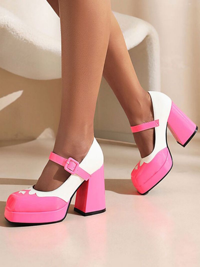 Kvinders Tofarvede Platform Mary Jane Chunky Heel Pumps - Rose