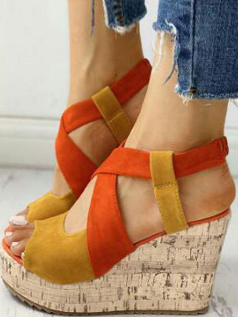 Kvinders Tofarvede Strappy Platform Wedge Sandaler