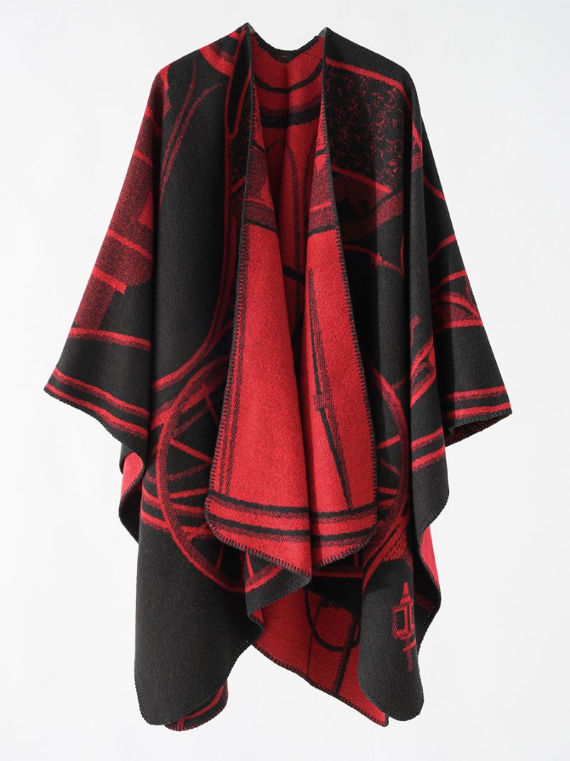 Kvinders Tofarvet Poncho Daily Casual Elegant Cape - Rød