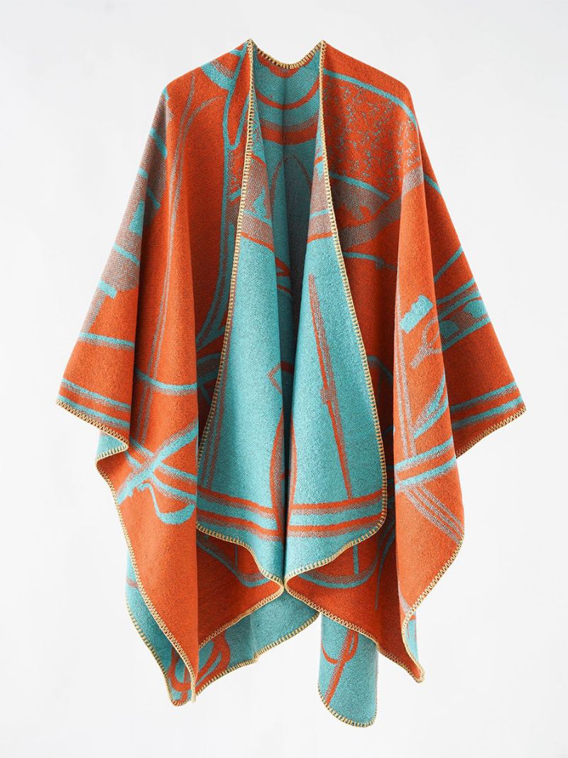 Kvinders Tofarvet Poncho Daily Casual Elegant Cape - Orange