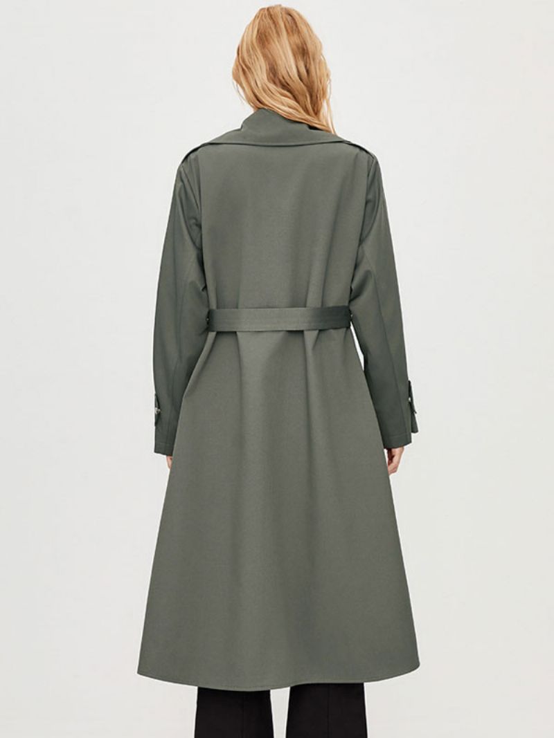 Kvinders Trench Coat Turndown-krave Langærmede Knapper Efterår Overtøj - Deep Grey