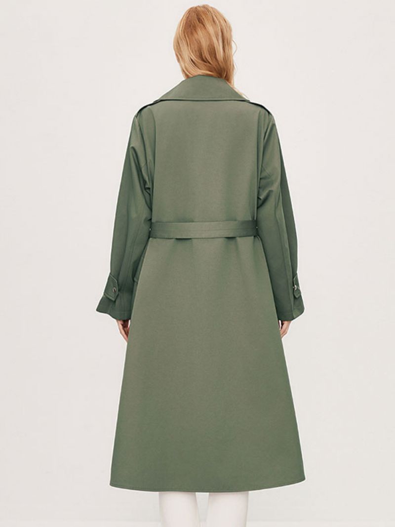 Kvinders Trench Coat Turndown-krave Langærmede Knapper Efterår Overtøj - Hunter Green