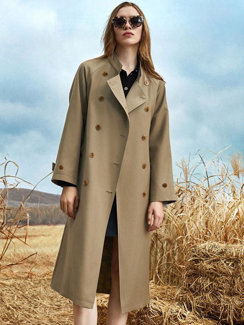 Kvinders Trench Coat Turndown-krave Langærmede Knapper Sash Ydertøj - Dyb Brun