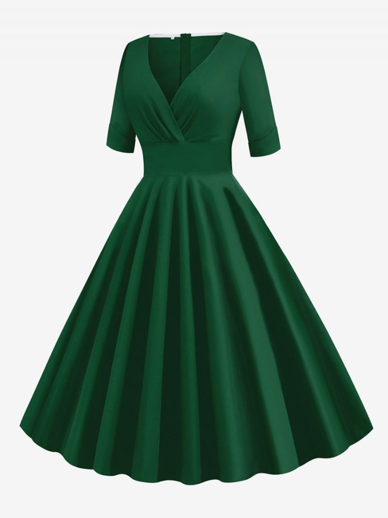 Kvinders Vintagekjole 1950'erne Audrey Hepburn-stil Rød Lagdelte Korte Ærmer Sweetheart Neck Rockabilly-kjole - Grøn