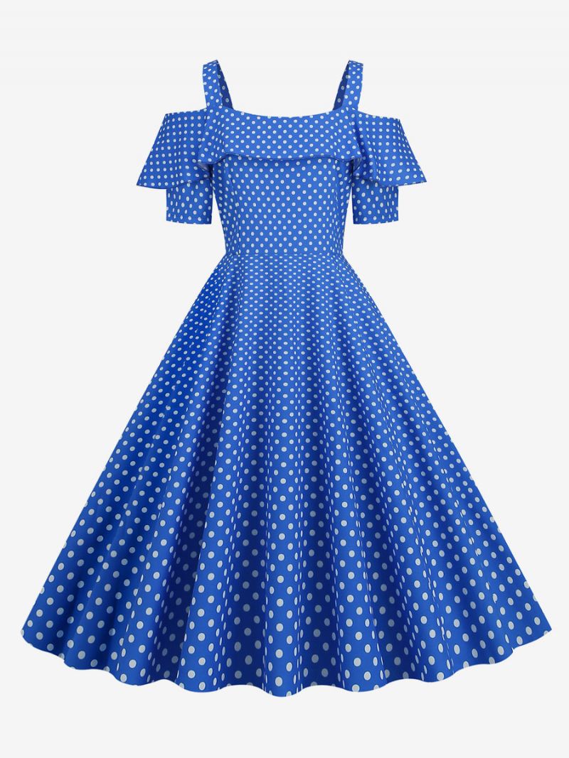 Kvinders Vintagekjole 1950'erne Bateau-hals Med Korte Ærmer Medium Polka Dot Rockabilly-kjole