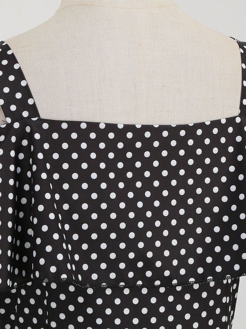 Kvinders Vintagekjole 1950'erne Bateau-hals Med Korte Ærmer Medium Polka Dot Rockabilly-kjole - Sort