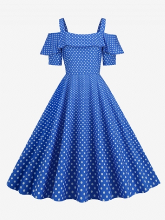 Kvinders Vintagekjole 1950'erne Bateau-hals Med Korte Ærmer Medium Polka Dot Rockabilly-kjole