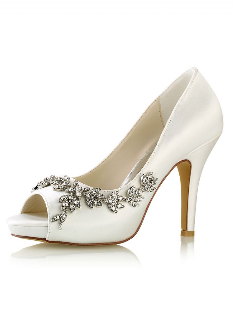 Kvinders Wedding Pumps Rhinestone Platform Stiletto Hæle - Elfenben