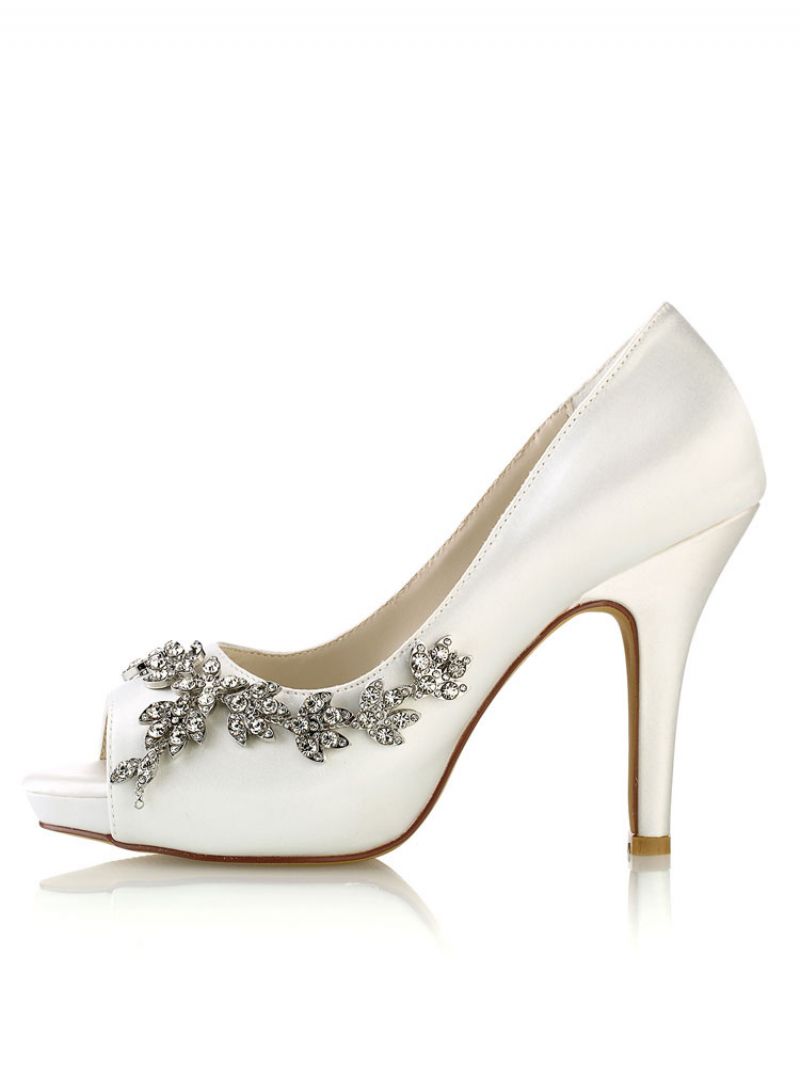 Kvinders Wedding Pumps Rhinestone Platform Stiletto Hæle - Elfenben