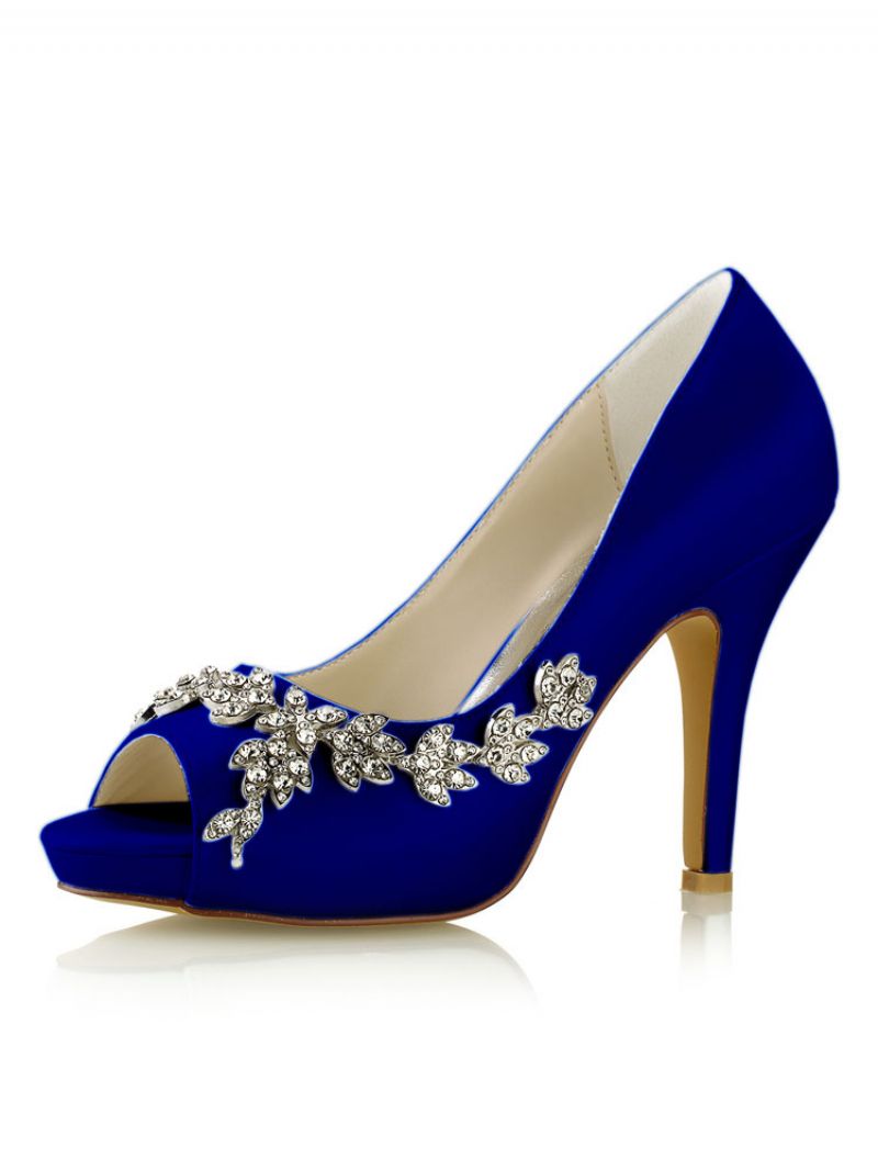 Kvinders Wedding Pumps Rhinestone Platform Stiletto Hæle - Dybblå