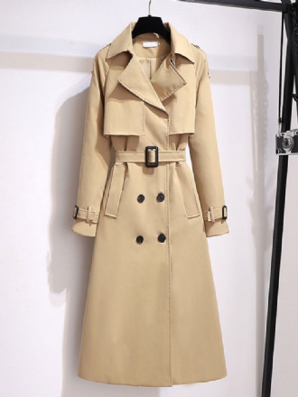 Lang Frakke Til Kvinder Turndown-krave Langærmet Casual Thicken Khaki Woolen Coat