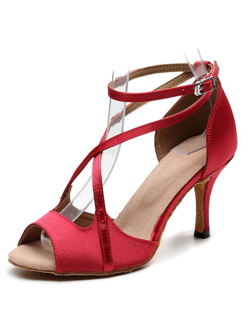 Latin Dansesko Til Kvinder Red Peep Toe Criss Cross Ballroom Dance Sko