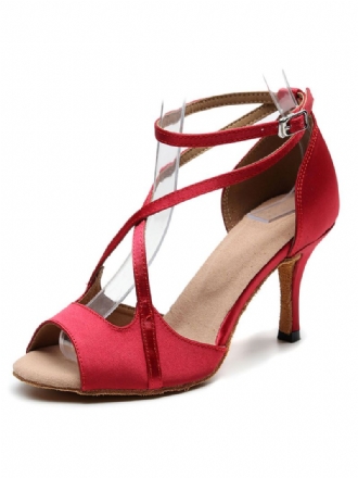 Latin Dansesko Til Kvinder Red Peep Toe Criss Cross Ballroom Dance Sko