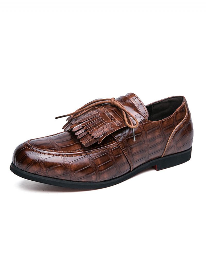 Loafer Prom Party Bryllupssko Til Mænd Pu Læder Spænde Slip-on Grønne Low Toppe Loafers - Kaffe Brun