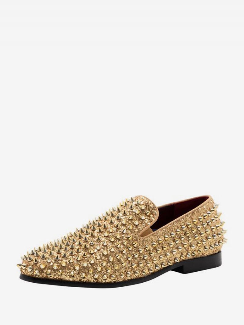 Loafer Sko Til Mænd Pailletter Glitter Pigge Nitter Slip-on Prom Fest Bryllup - Guld