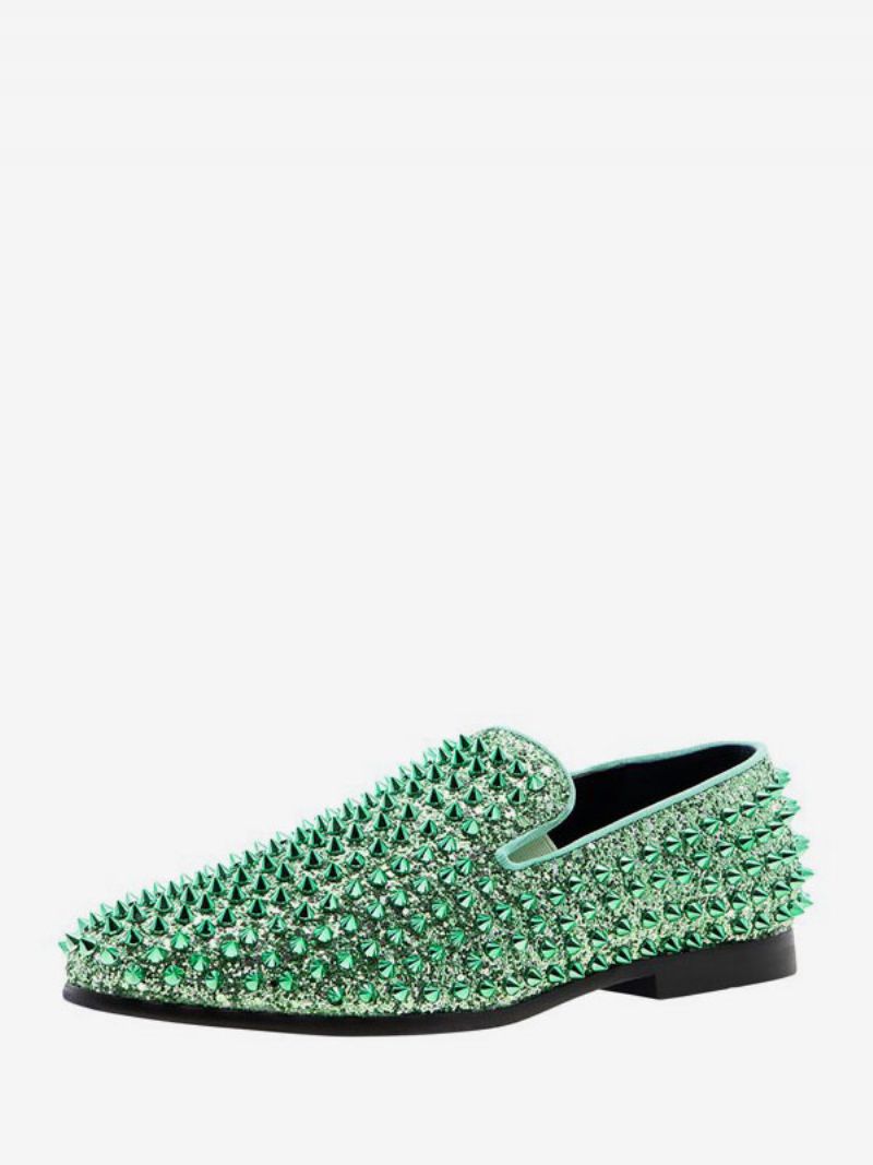 Loafer Sko Til Mænd Pailletter Glitter Pigge Nitter Slip-on Prom Fest Bryllup - Lysegrøn