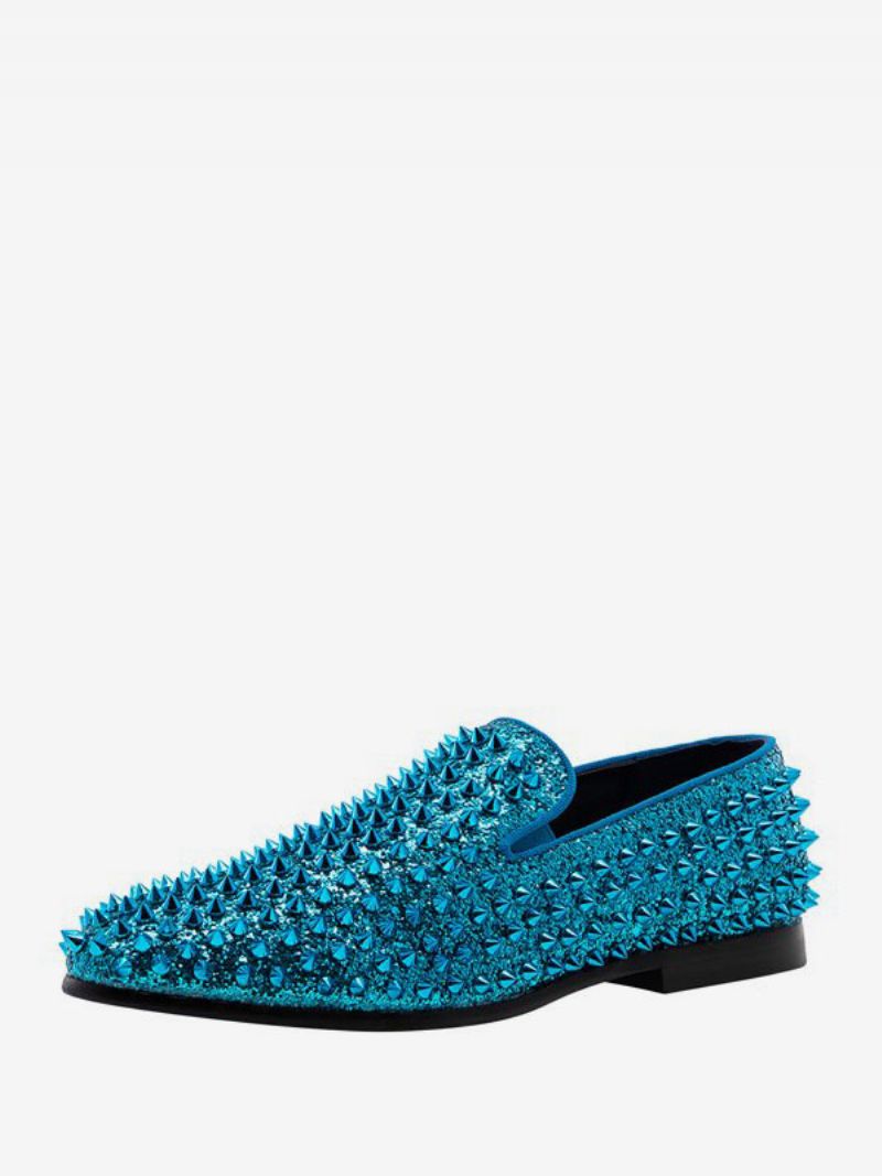 Loafer Sko Til Mænd Pailletter Glitter Pigge Nitter Slip-on Prom Fest Bryllup - Teal