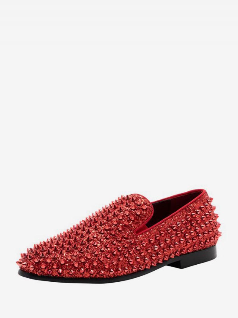 Loafer Sko Til Mænd Pailletter Glitter Pigge Nitter Slip-on Prom Fest Bryllup - Orange Rød