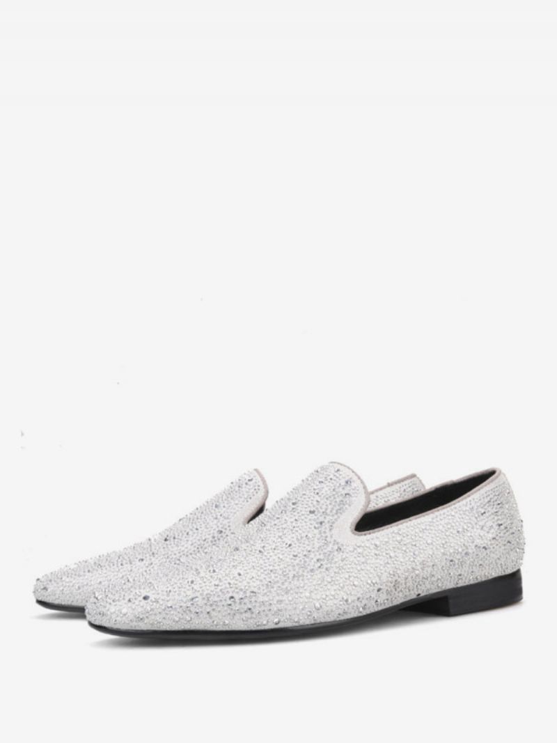 Loafer Sko Til Mænd Ruskind Kold Hvid Krystal Rhinestones Sliiper Slip-on Prom Bryllupssko Fest