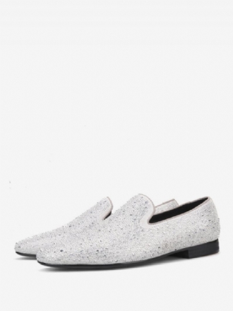 Loafer Sko Til Mænd Ruskind Kold Hvid Krystal Rhinestones Sliiper Slip-on Prom Bryllupssko Fest