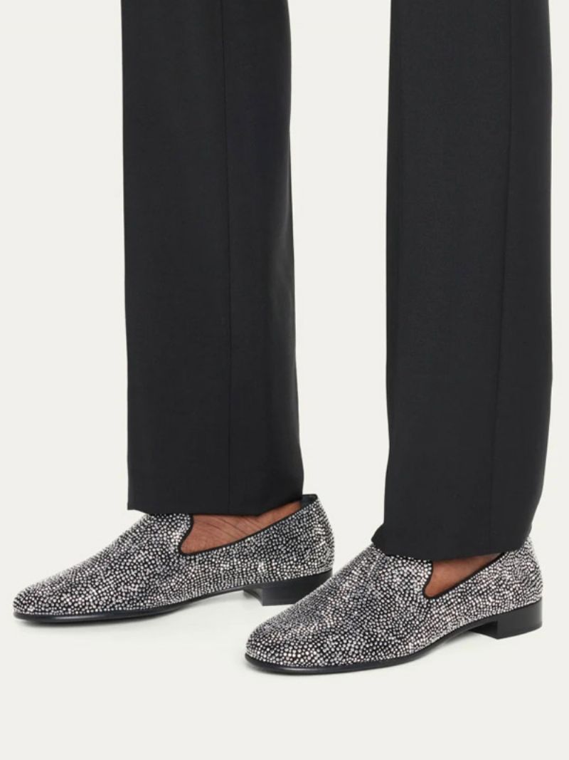 Loafer Sko Til Mænd Ruskind Sølv Krystal Rhinestones Sliiper Slip-on Prom Bryllupssko Fest