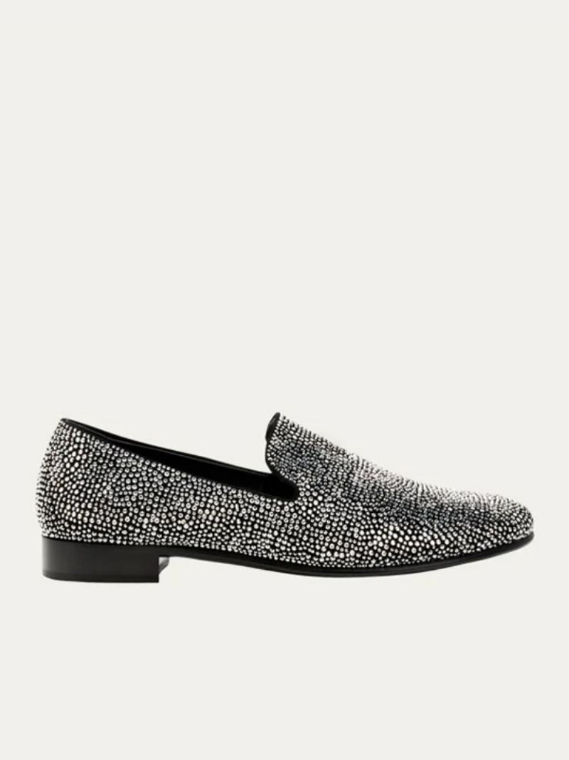 Loafer Sko Til Mænd Ruskind Sølv Krystal Rhinestones Sliiper Slip-on Prom Bryllupssko Fest - Sort