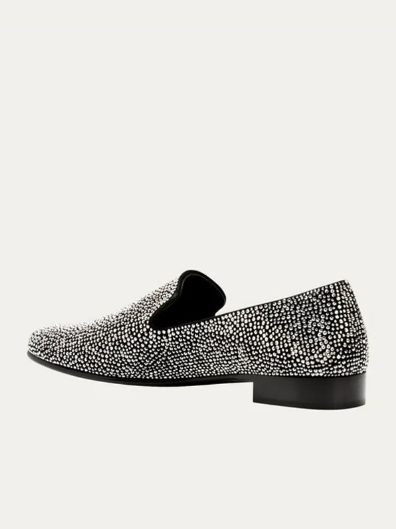 Loafer Sko Til Mænd Ruskind Sølv Krystal Rhinestones Sliiper Slip-on Prom Bryllupssko Fest - Sort