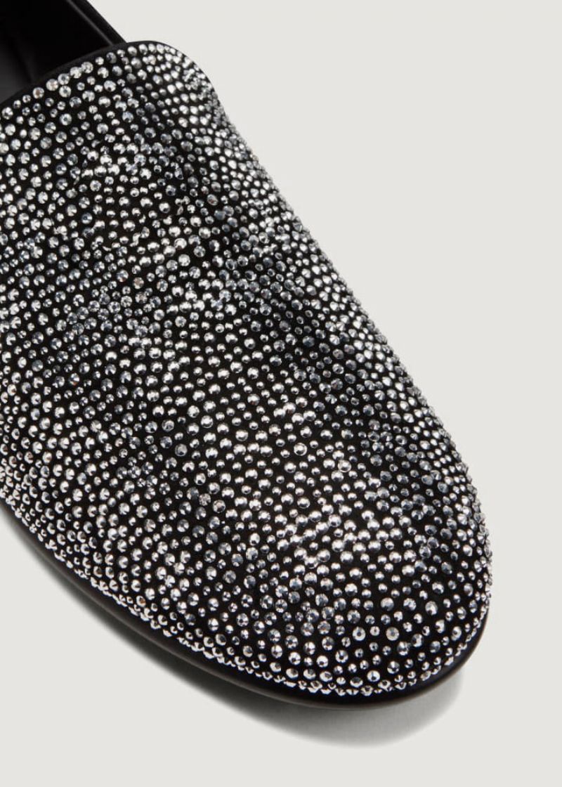 Loafer Sko Til Mænd Ruskind Sølv Krystal Rhinestones Sliiper Slip-on Prom Bryllupssko Fest - Sort