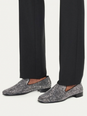 Loafer Sko Til Mænd Ruskind Sølv Krystal Rhinestones Sliiper Slip-on Prom Bryllupssko Fest