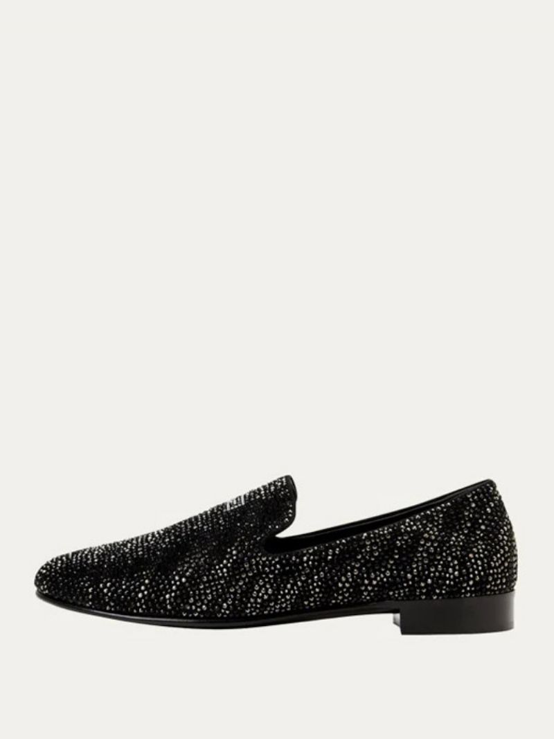 Loafer Sko Til Mænd Ruskind Sort Krystal Rhinestones Sliiper Slip-on Prom Bryllupssko Fest