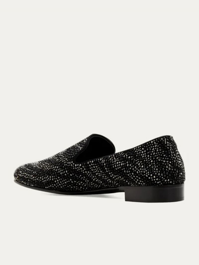 Loafer Sko Til Mænd Ruskind Sort Krystal Rhinestones Sliiper Slip-on Prom Bryllupssko Fest - Sort