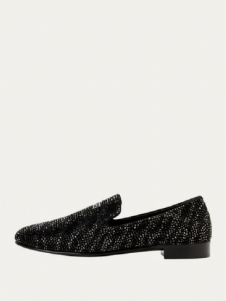 Loafer Sko Til Mænd Ruskind Sort Krystal Rhinestones Sliiper Slip-on Prom Bryllupssko Fest