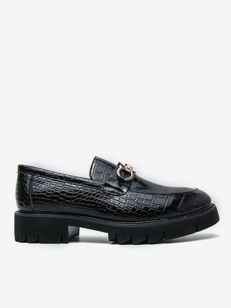 Loafer Sko Til Mænd Slip-on Metal Detaljer Snake Print Rund Tå Pu Læder - Sort